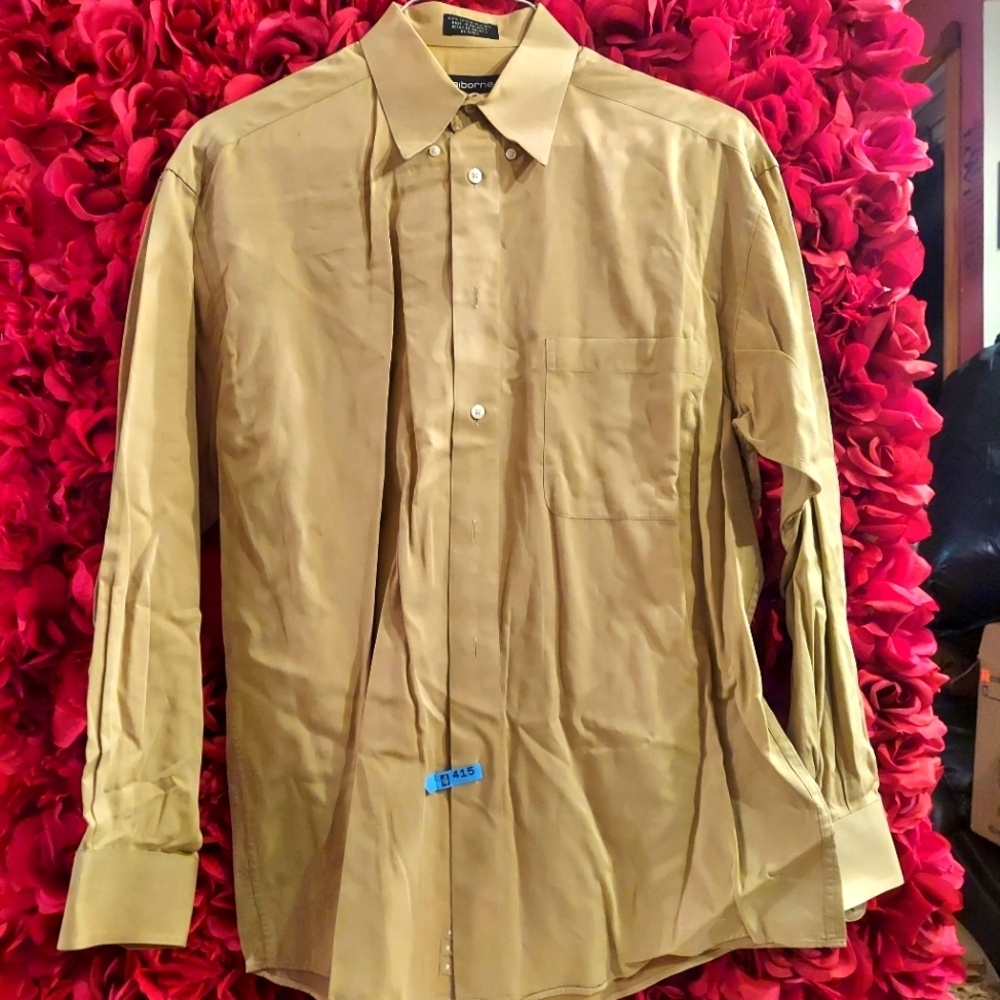 Claiborne Men's Size 15 1/2 32-33 Khaki/Tan Dress Shirt